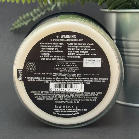 BBW Stress Relief Eucalyptus Spearmint Bath & Body Works 3 Wick Candle - Picture 9 of 10